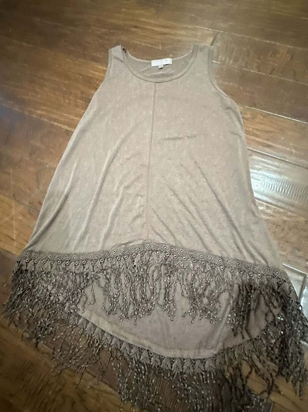 Pretty Angel Brown Sleeveless Tank Top with Lace Fringe Hem